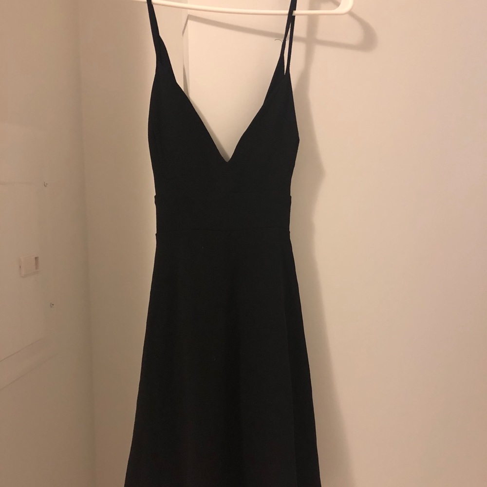 Black polyester mini dress with bow